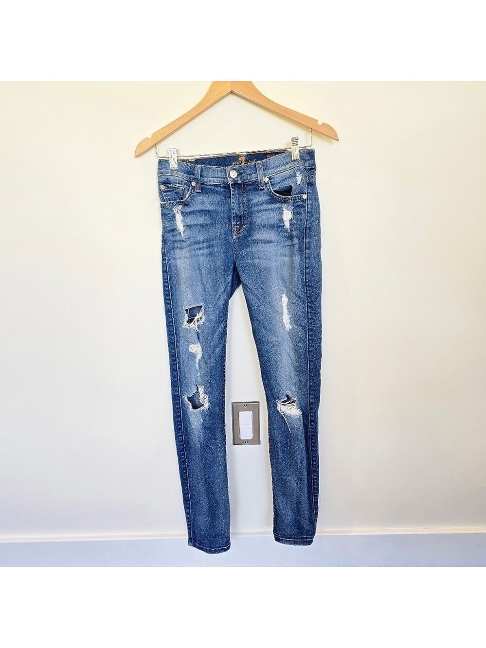 7 For All Mankind 7FAMK The Ankle Skinny Highly Distressed Jeans Size 26